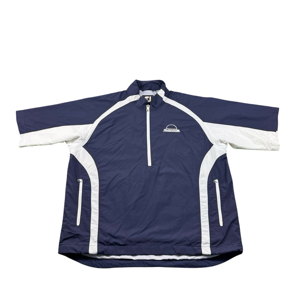 FootJoy Timacuan Golf Wind Shirt Mens Medium Navy Blue White 1/2 Zip Pullover